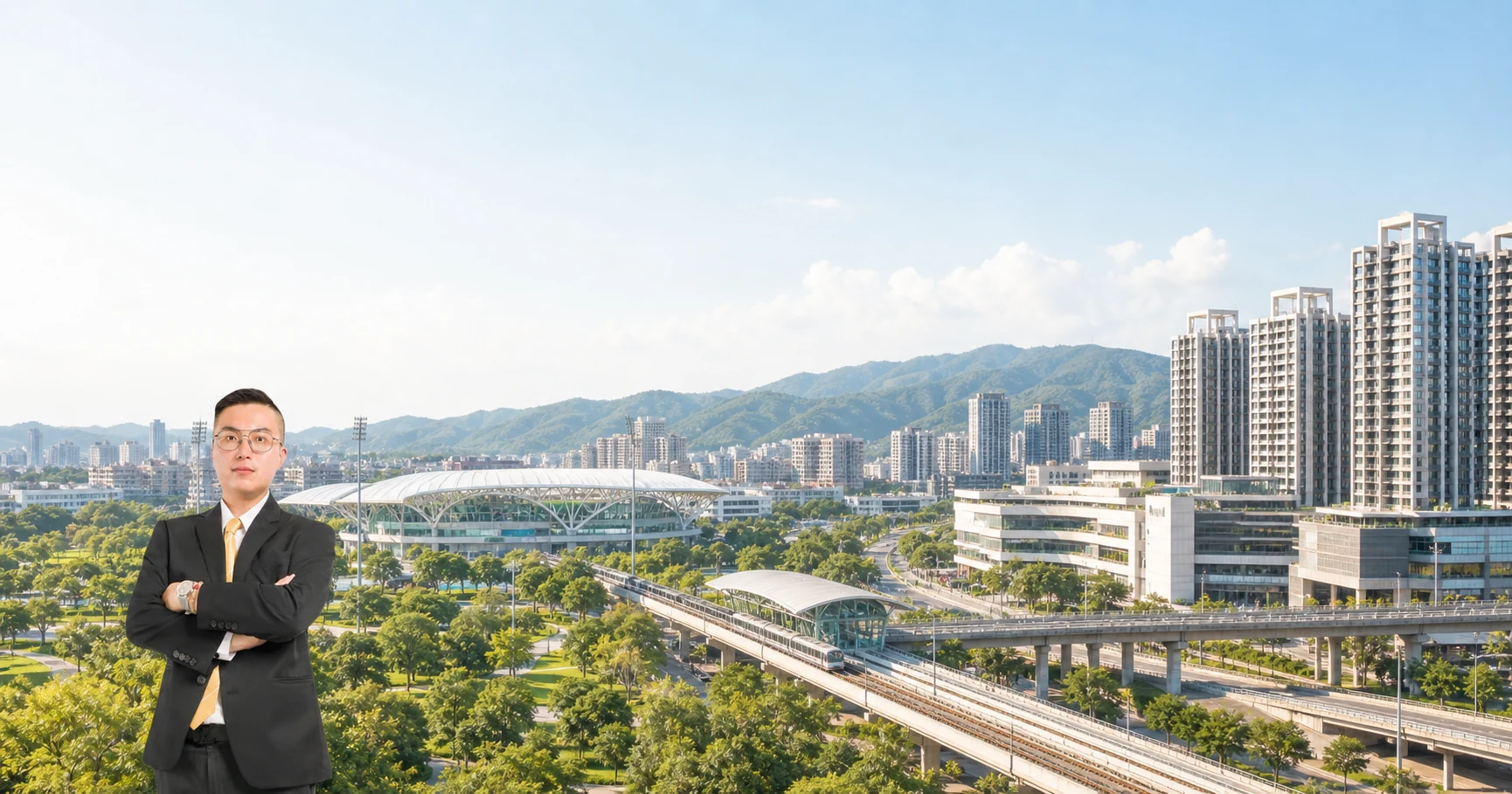 蘇揚哲與北屯洲際、捷運、公園、住宅及大坑山景的區域導覽封面